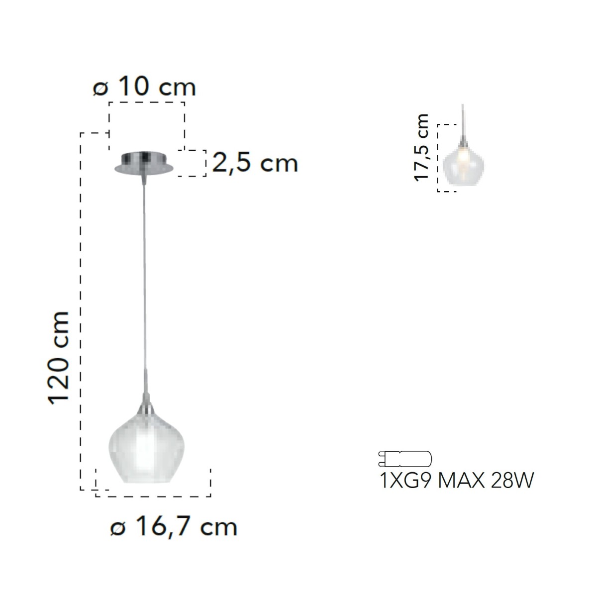 Lampe à Suspension Transparente G9 28W | Mondialshop