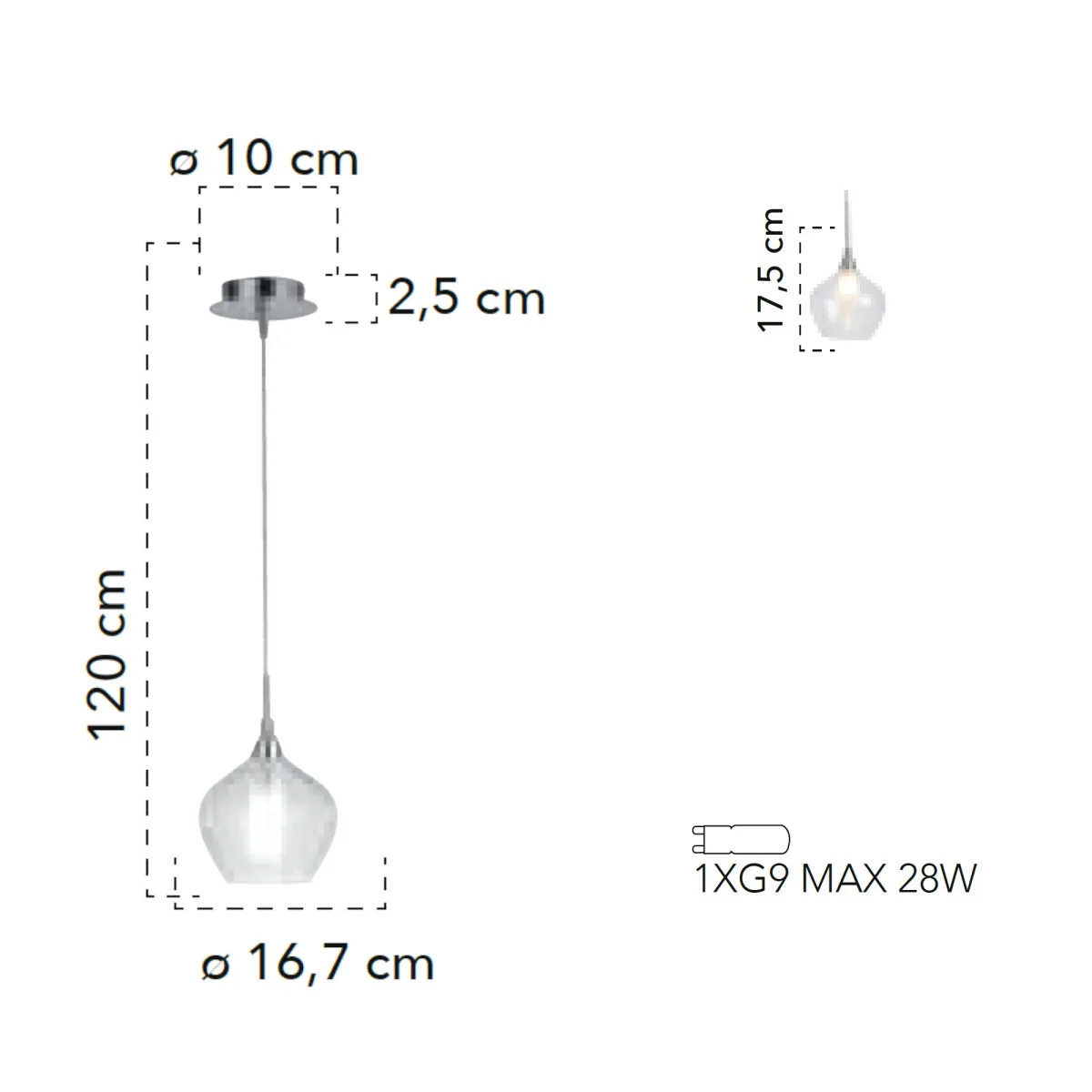 Lampada a sospensione 28W G9 trasparente BLINDER....