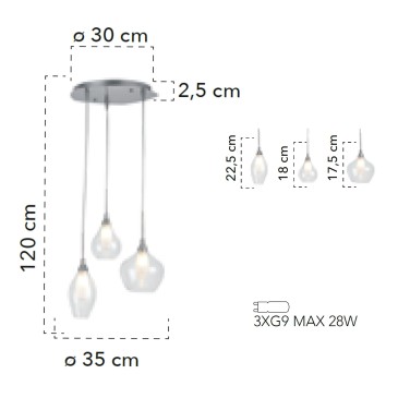 Lustre moderne transparent à 3 suspensions | Mondialshop