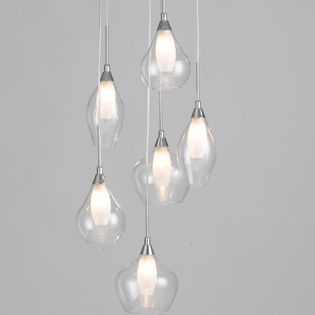 Lustre moderne transparent à 6 suspensions | Mondialshop