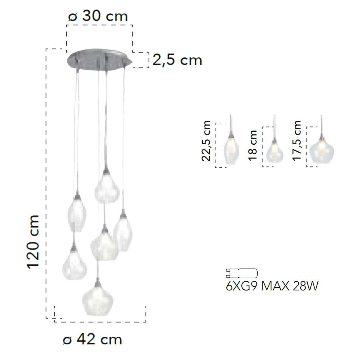 Lustre moderne transparent à 6 suspensions | Mondialshop