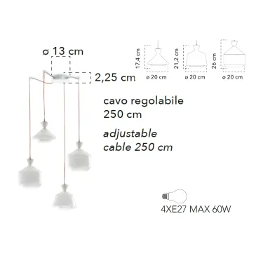 4 Pendelleuchte 60W 4xE27...
