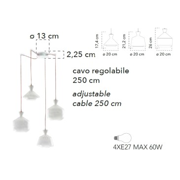 I SUGAR S4 8031440359801 Fan Europe Lighting Lustre 4 suspensions fil rouge SUGAR