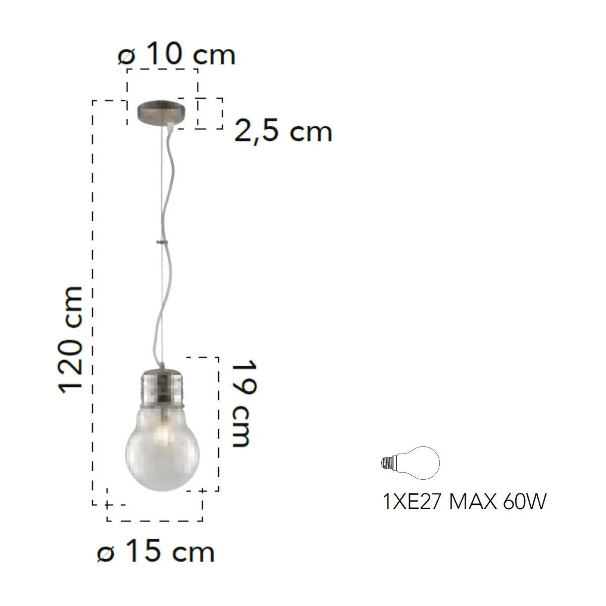 Lampada a sospensione per interno 60W E27 diam. 15 cromo...