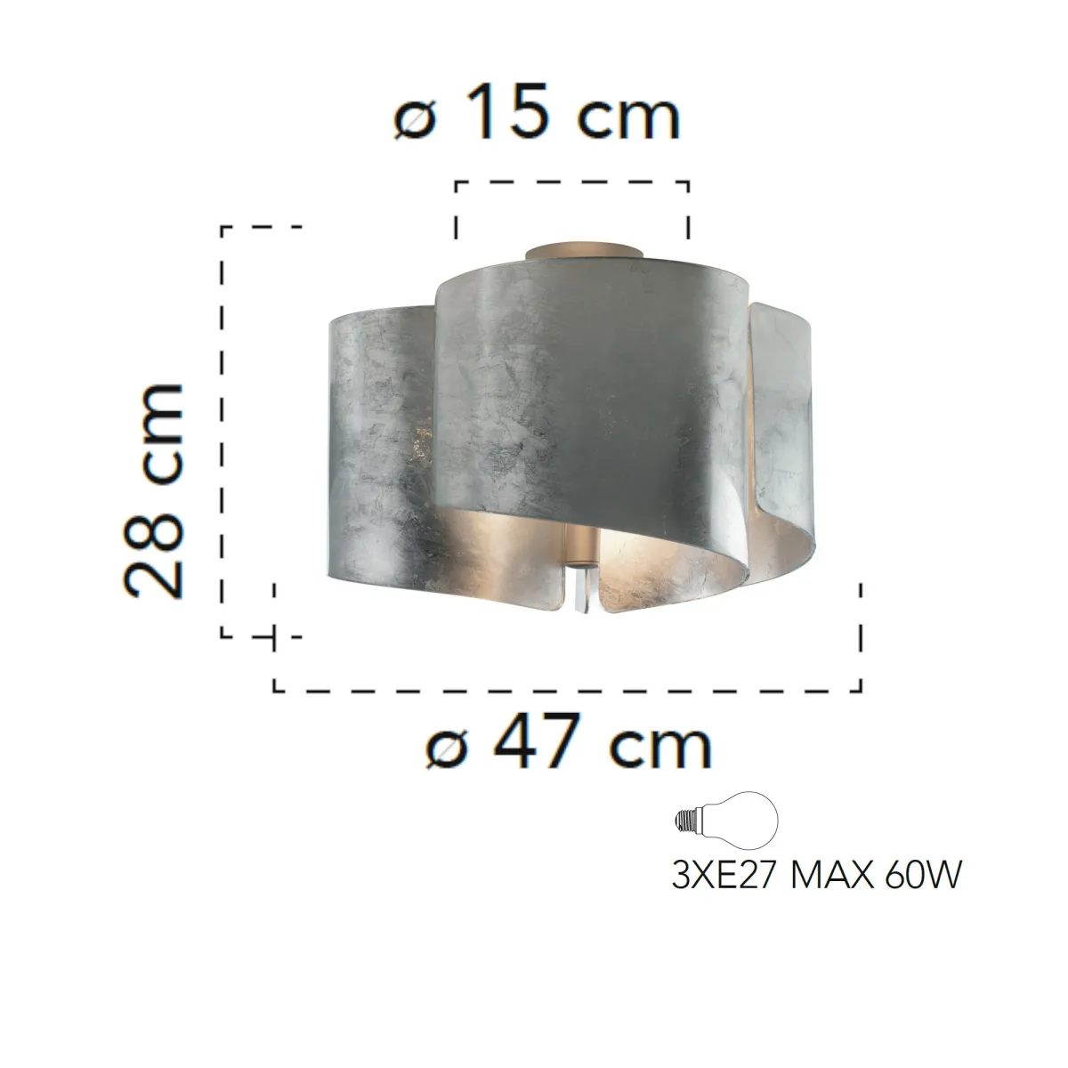 I IMAGINE PL3 SIL 8031440358262 Ventilateur Europe Éclairage Plafonnier argenté 3 lumières avec feuilles pliées IMAGINE