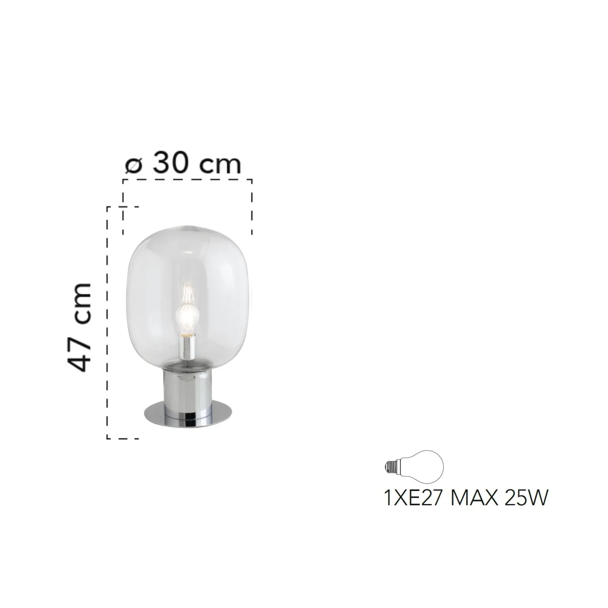 Lampada da tavolo 25W E27 diametro 30cm cromo GILDA....