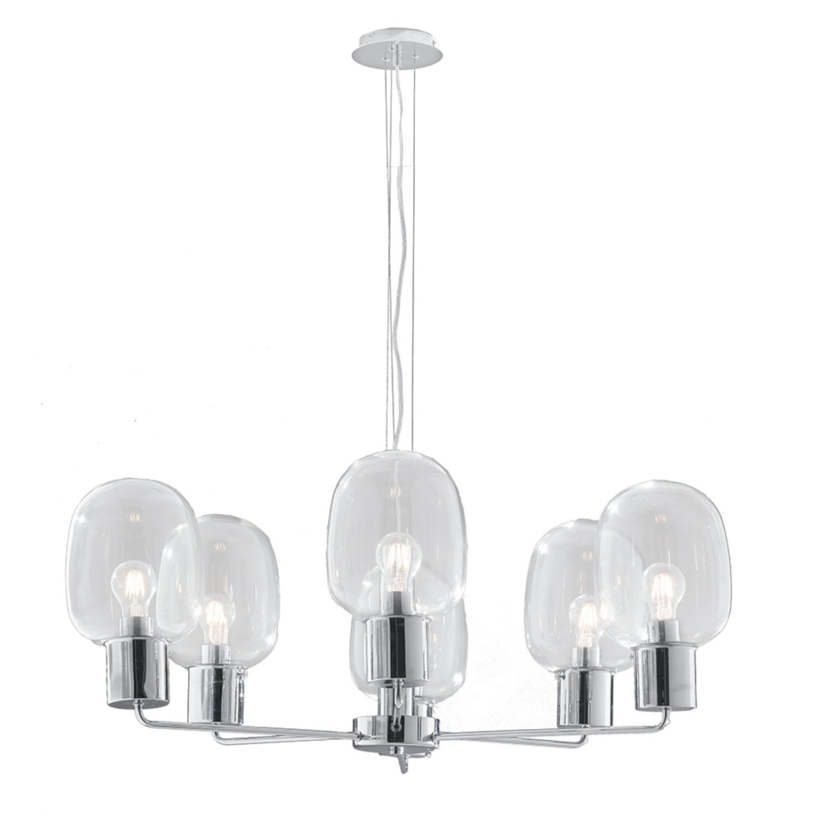 Lampada a sospensione 25W 6XE27 6 emissioni cromo GILDA....