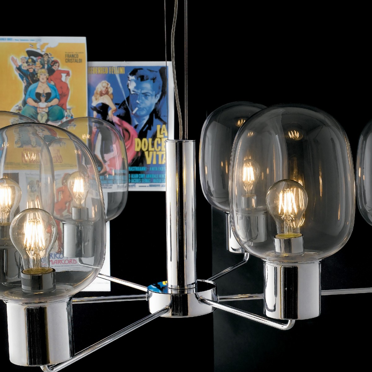 Grande suspension dorée ou chromée, 6 x E27 | Mondialshop