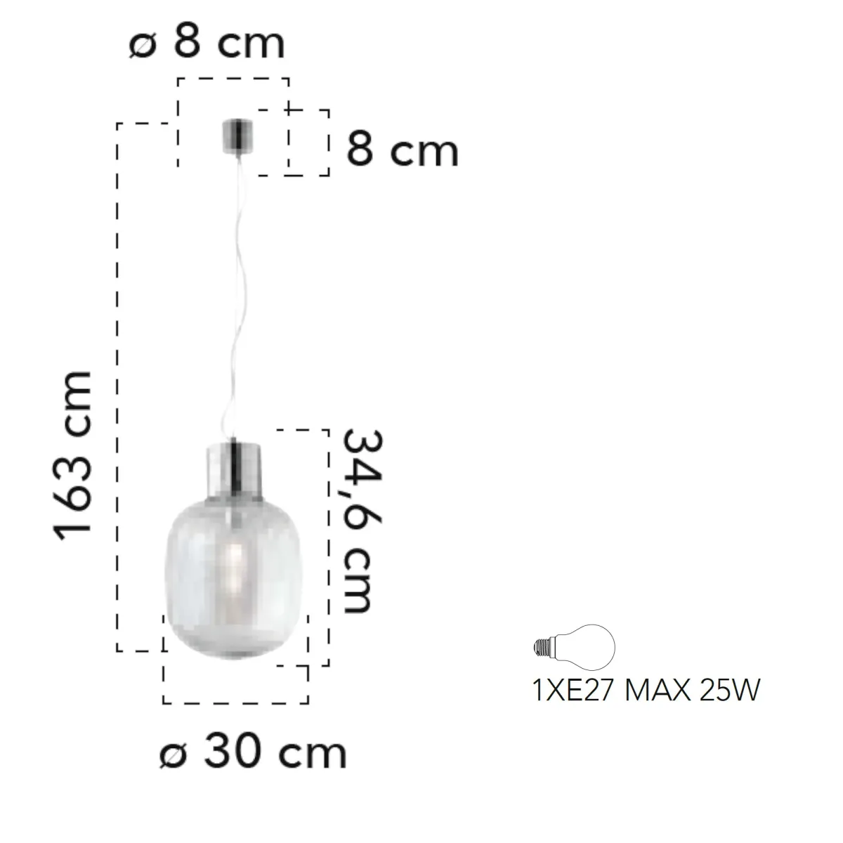 Suspension One Light Chrome Metal Abat-jour en verre soufflé Lustre moderne E27