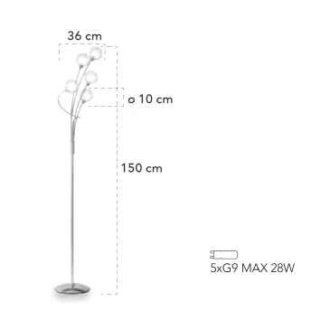 Lampadaire chromé 5XG9, H150 cm | Mondialshop