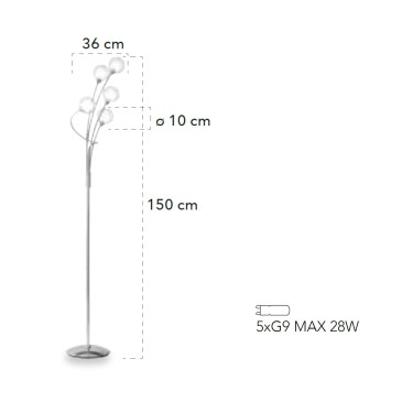 Lampadaire chromé 5XG9, H150 cm | Mondialshop