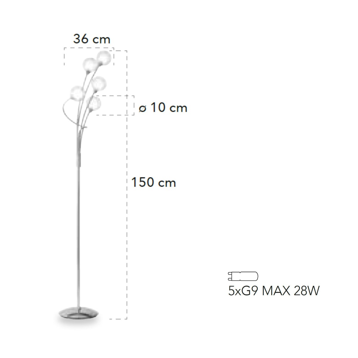 Piantana lampada da terra 28W 5XG9 a 5 emissioni cromo...