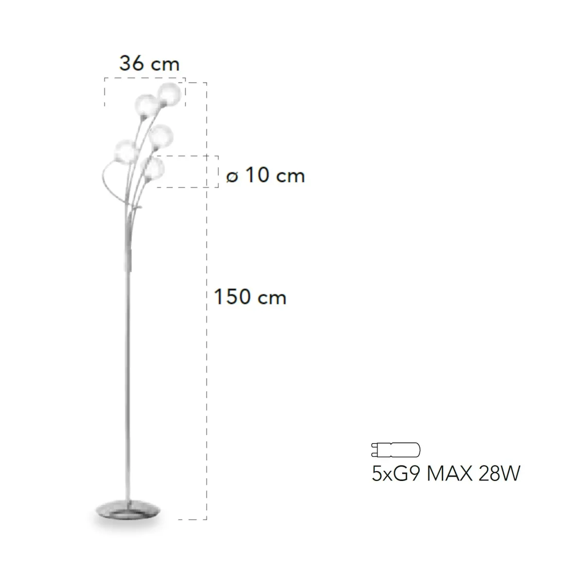 Lampadaire chromé 5XG9, H150 cm | Mondialshop