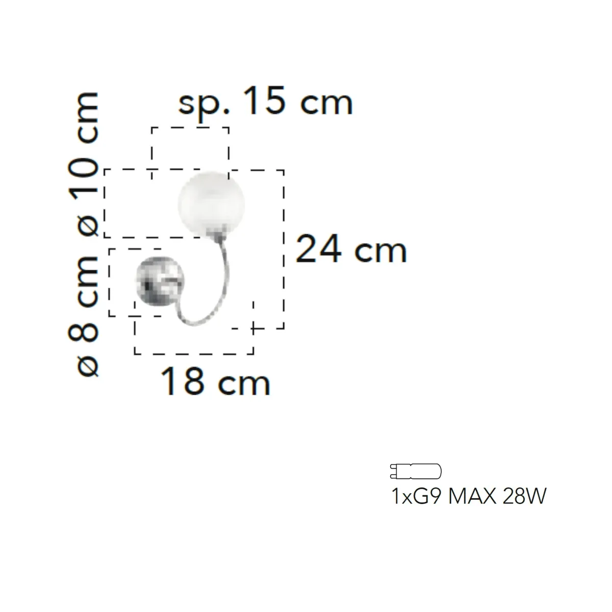 Applique da parete per interno 28W G9 cromo POST. Design moderno, struttura cromata con diffusori sferici.