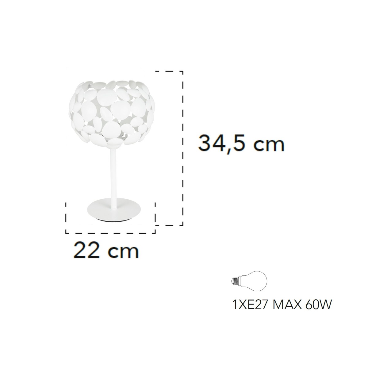 Lampada da tavolo 60W E27 diametro 22cm bianca GRAPE. Moderno punto luce con struttura in metallo a forma di sassi