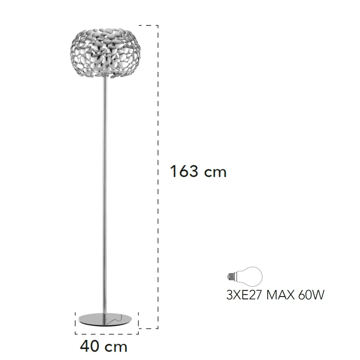 Piantana lampada da terra 60W 3XE27 cromo GRAPE. Moderno punto luce con struttura in metallo a forma di sassi
