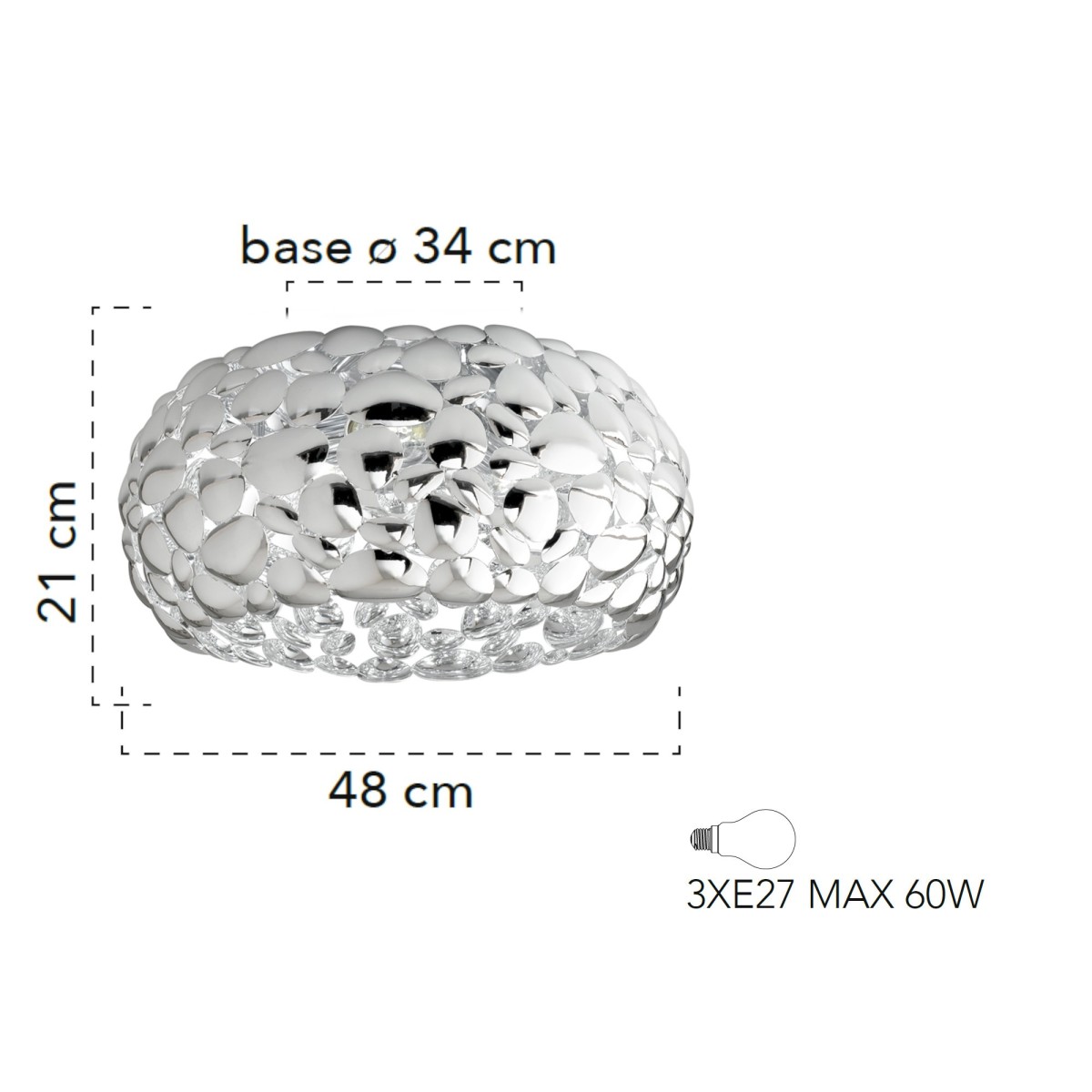 Plafoniera da interno 60W 3XE27 diametro 48cm cromo...