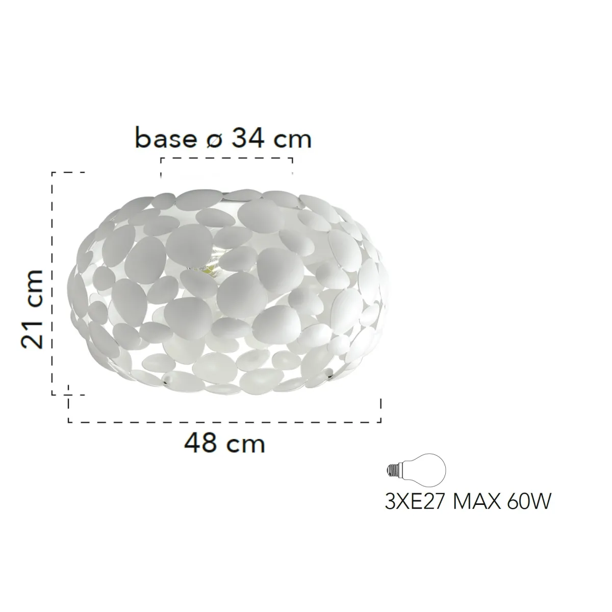 Plafoniera da interno 60W 3XE27 diametro 48cm bianca...