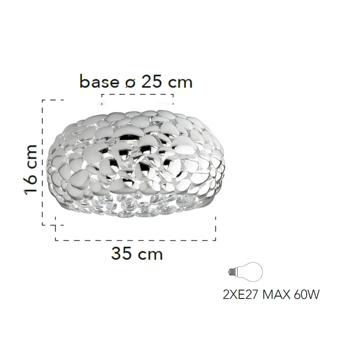 Plafoniera da interno 60W 2XE27 diametro 35cm cromo...