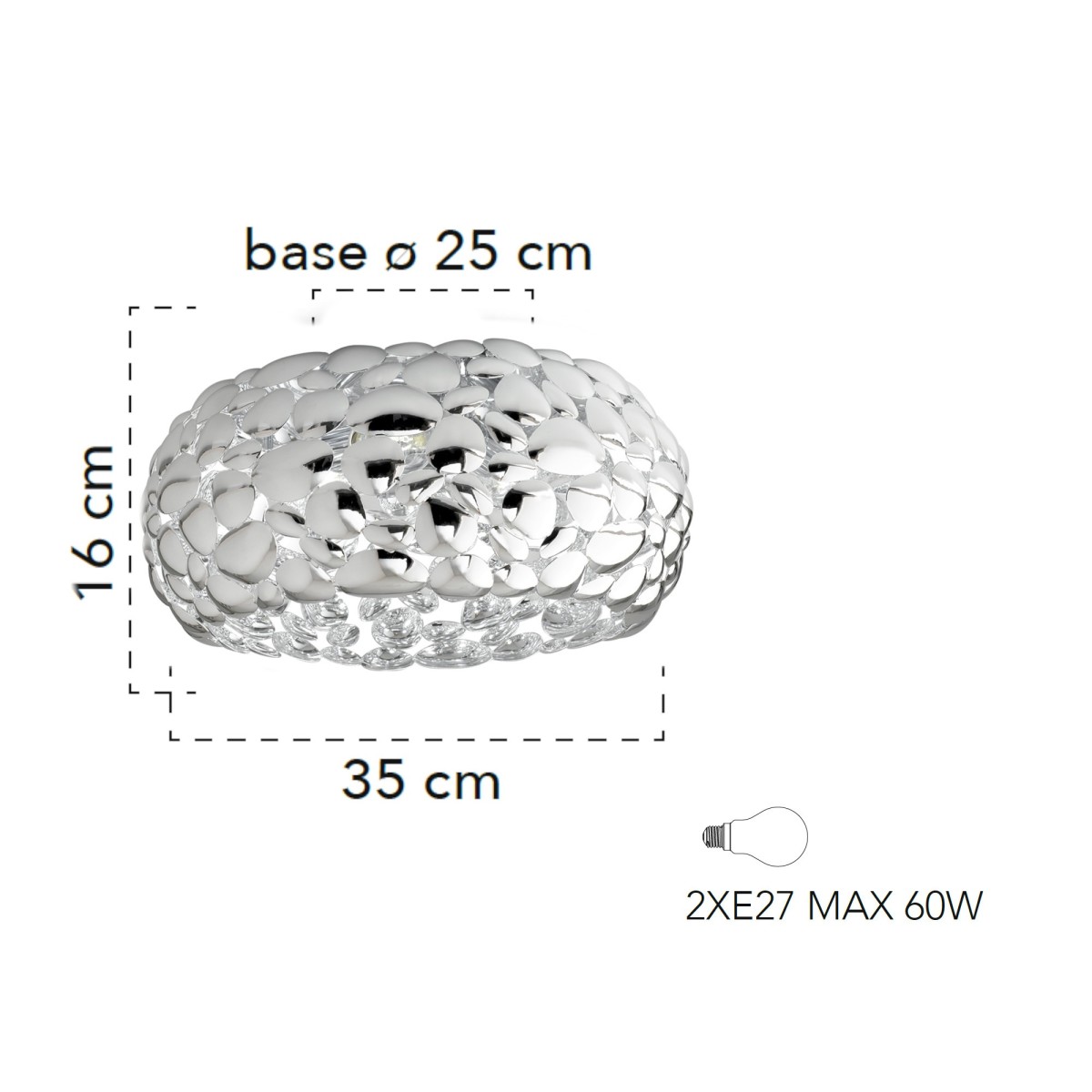 Plafoniera da interno 60W 2XE27 diametro 35cm cromo...