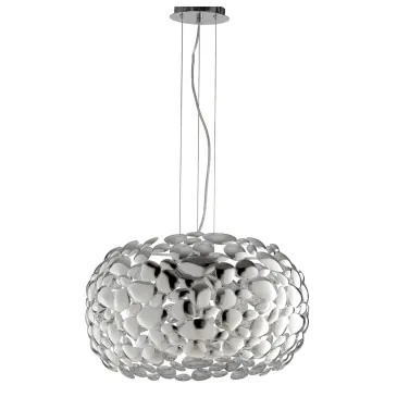 Lampada a sospensione 60W 3XE27 diametro 48cm cromo GRAPE. Moderno punto luce con struttura in metallo a forma di sassi