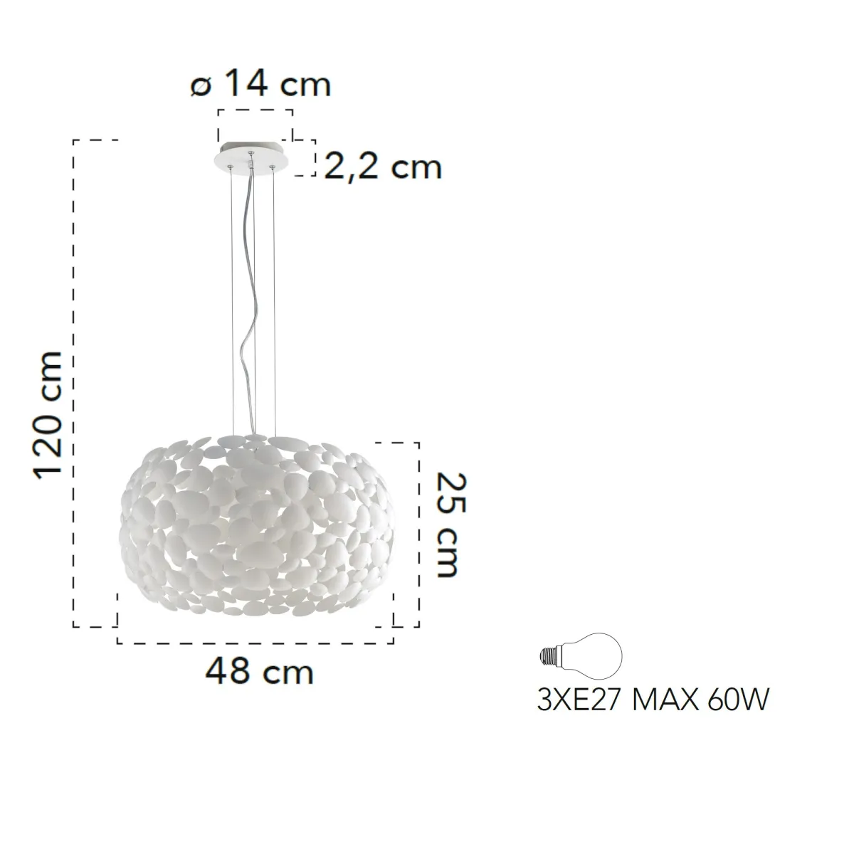 Suspension lustre en métal blanc décoration simil Sassi E27