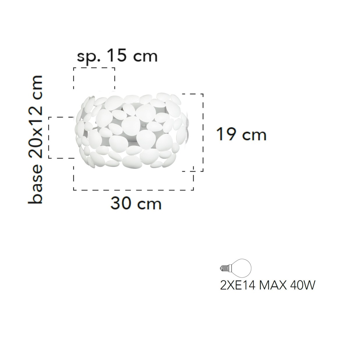 Applique da parete per interno 40W 2XE14 bianca GRAPE....