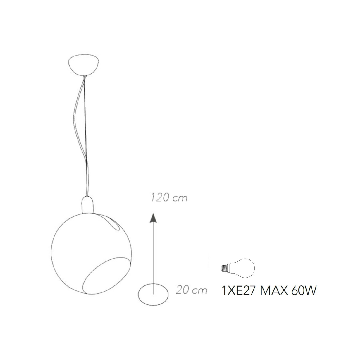Lampada a sospensione 60W E27 diametro 20cm orientabile...