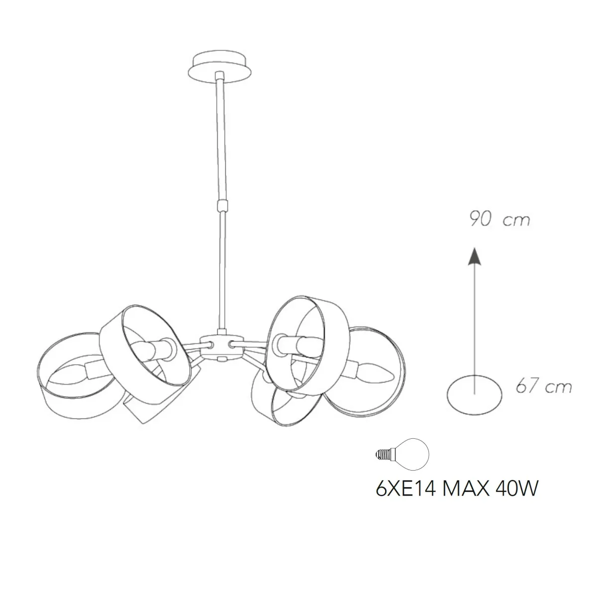 Lustre suspendu anneaux réglables en métal blanc argenté intérieur moderne E14