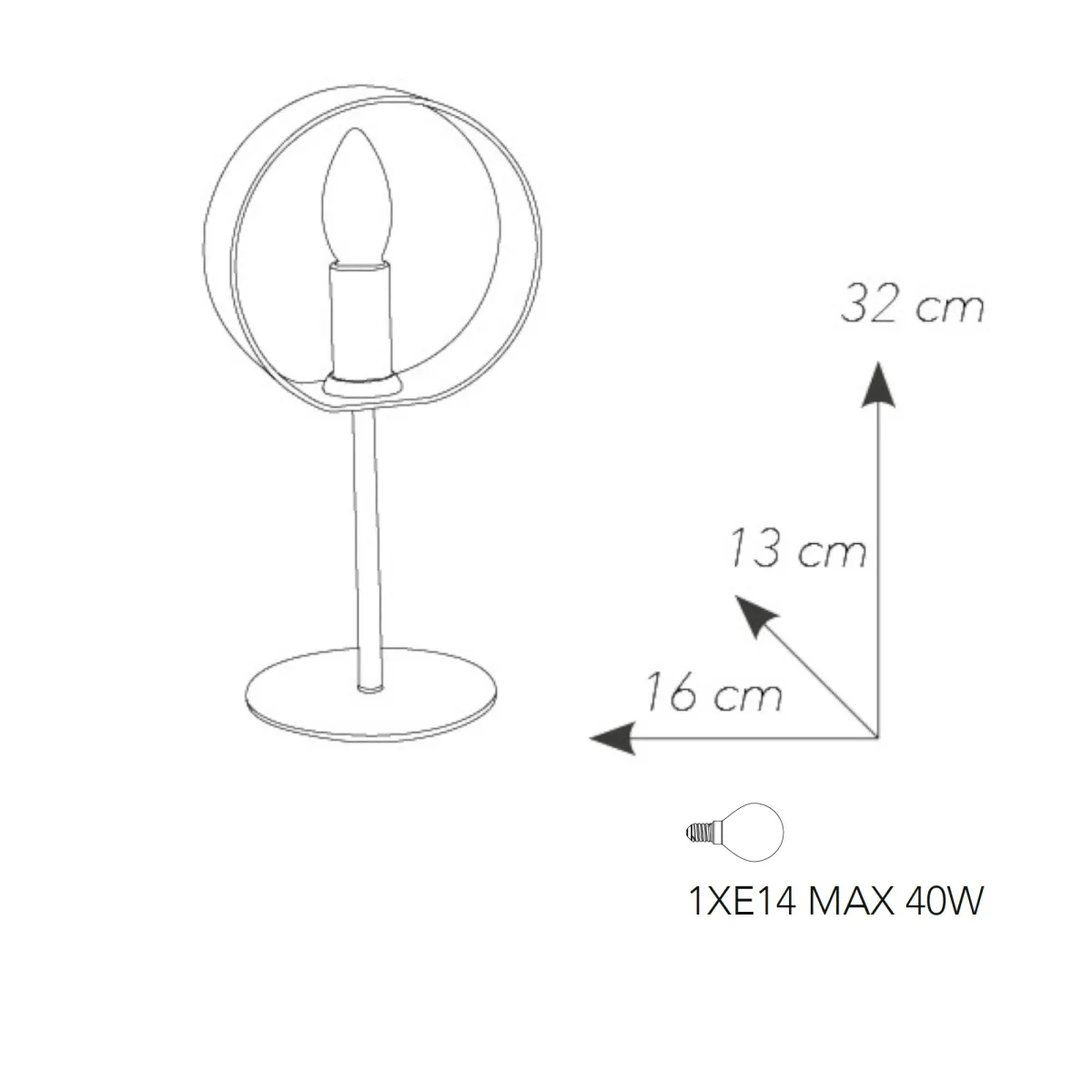 Lampada da tavolo 40W E14 orientabile bianca TORCH. Diffusore moderno ad anello circolare orientabile.