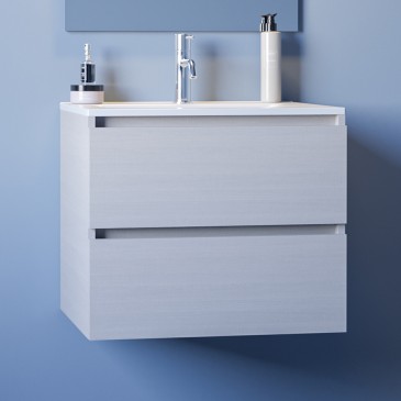 60 cm großer Badezimmerschrank in weißer Holzoptik mit reduzierter Tiefe