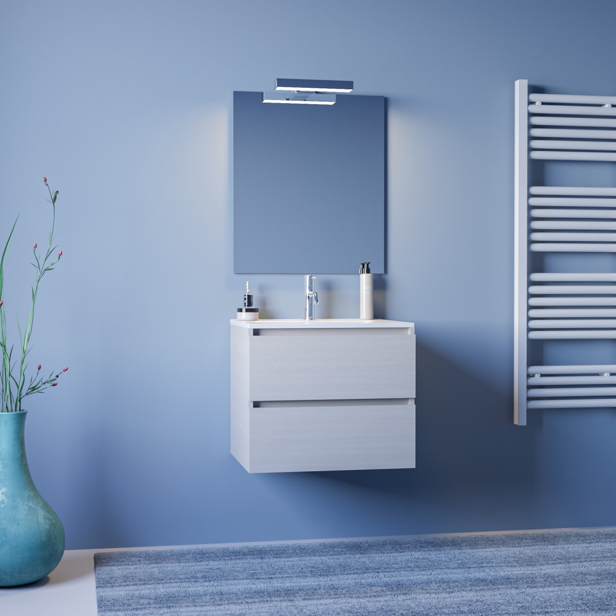 Mobile bagno da 60cm bianco effetto legno profondità ridotta