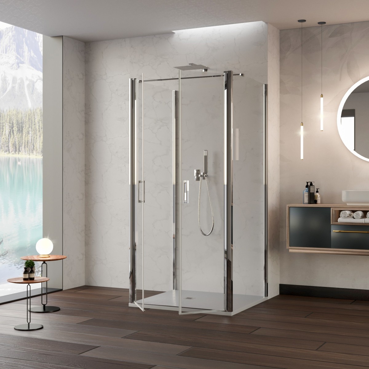 DOBLA cristal anti-calcaire H195 cabine de douche ouvrante carré 3 côtés