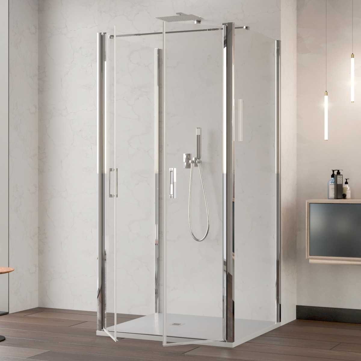 DOBLA cristal anti-calcaire H195 cabine de douche ouvrante carré 3 côtés