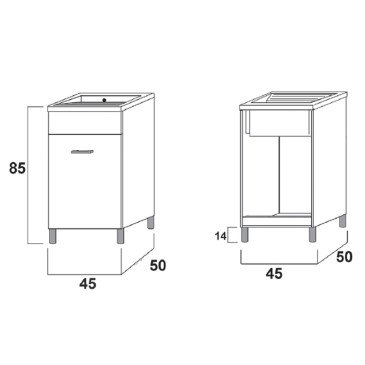 Mobile lavanderia bianco opaco 50x45 con pillozza in abs