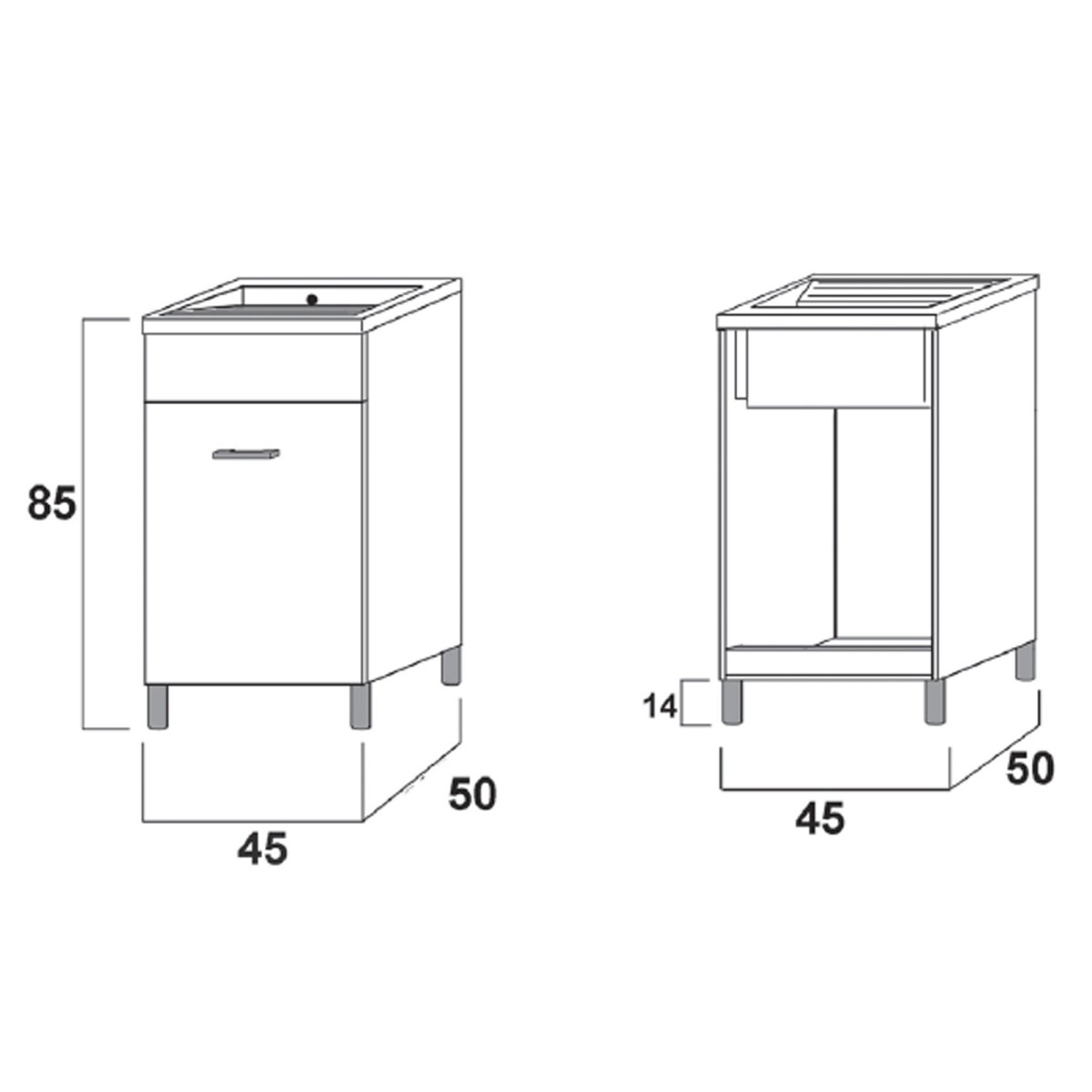 Mobile lavanderia bianco opaco 50x45 con pillozza in abs