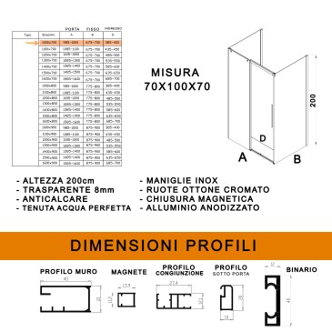 Box doccia 100 x 70 x 70 tre lati