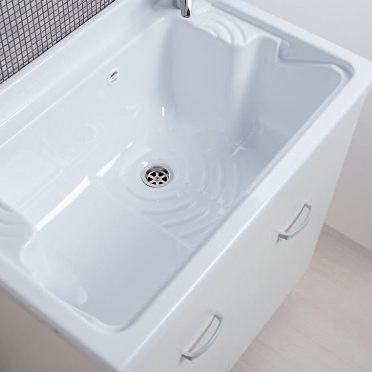 Mobile lavatoio esterno 80x50 bianco con vasca in resina