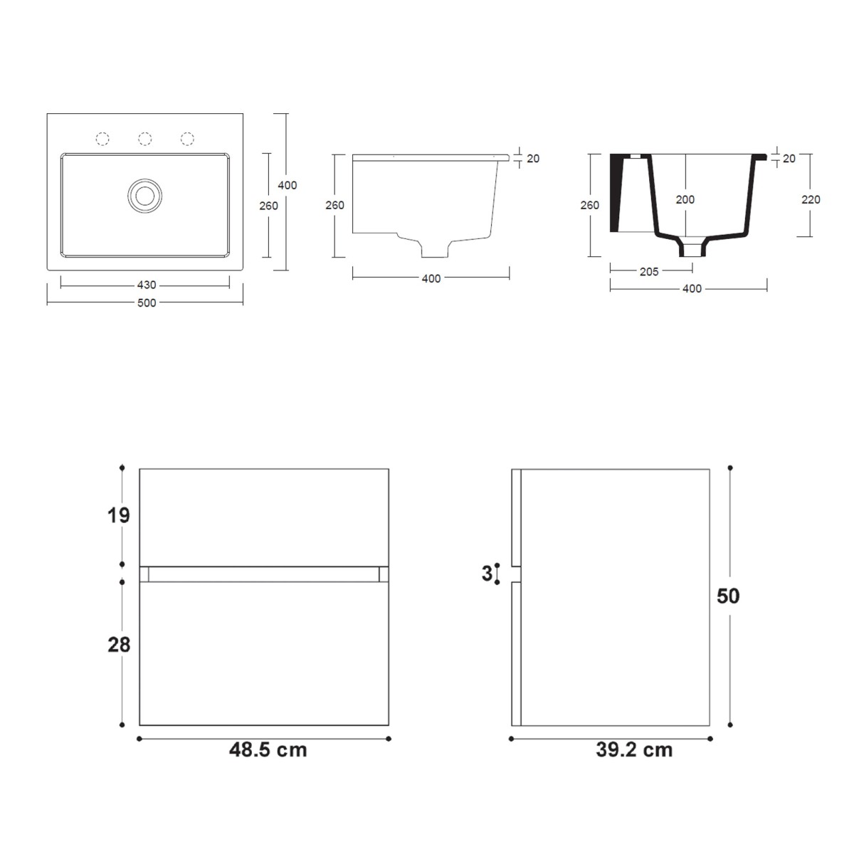 Mobile lavatoio di design con lavandino senza strizzatoio