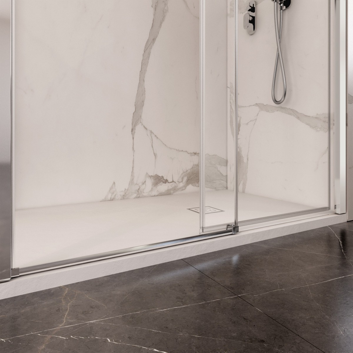 Cabine de douche double face avec profilés cristal chromé LAGOA 6 mm