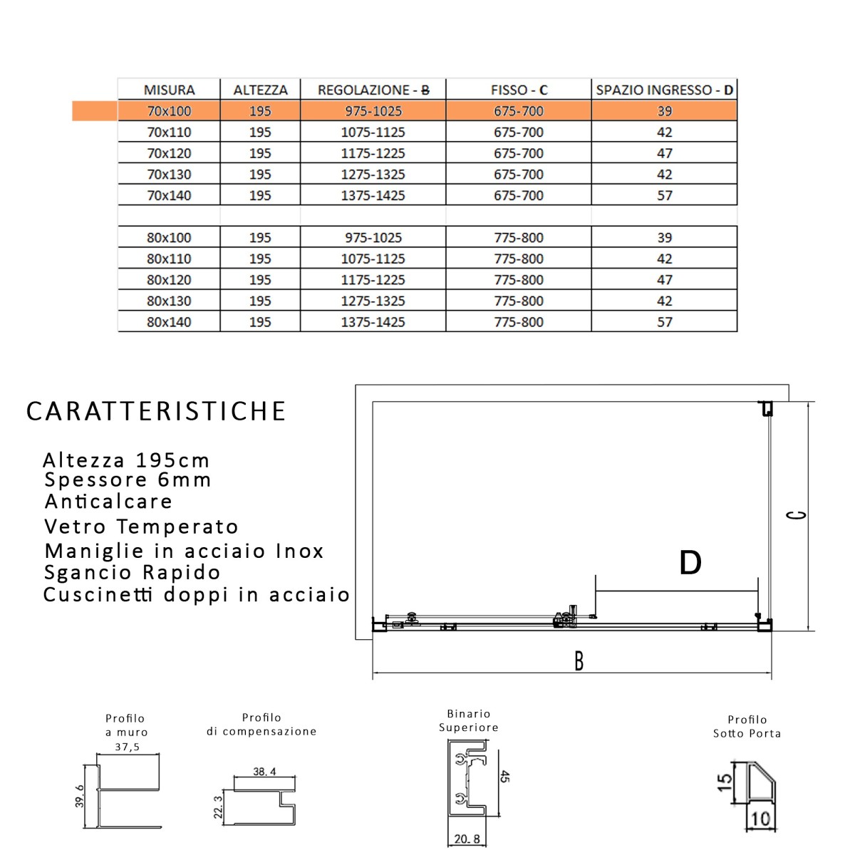 Box Doccia Scorrevole Cristallo 6 mm Trattamento Anticalcare Altezza 200 cm  Profilo Nero art. OS83 - Vendita Online ItaliaBoxDoccia