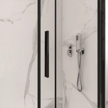 Cabine de douche double face avec profilés noirs LAGOA verre transparent 6 mm