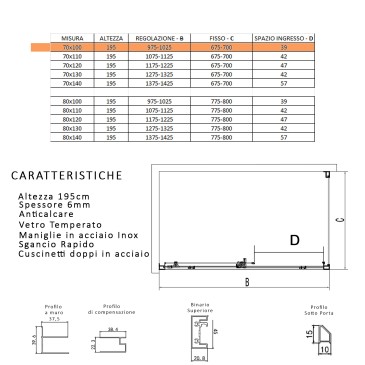 Cabine de douche double face Lagoa avec quelques profils anti-calcaire H195 6 mm