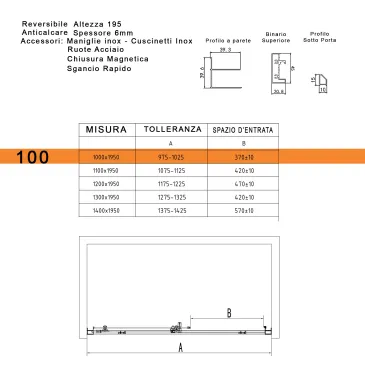 Schiebeduschtür Lagoa aus 6 mm starkem Glas ohne Profile