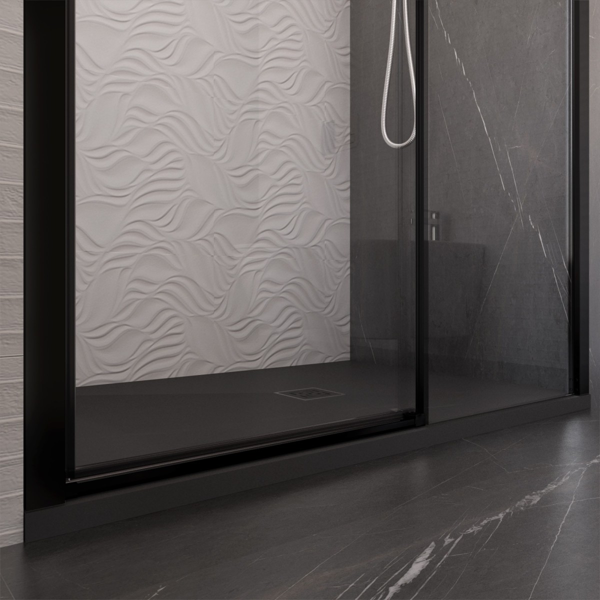 Cabine de douche double face avec profilés noirs LAGOA en...