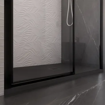 Cabine de douche à trois côtés avec profilés noirs LAGOA en verre transparent de 6 mm