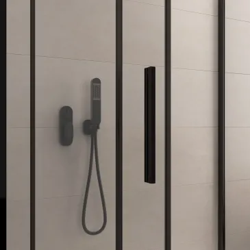 Cabine de douche double face avec profilés noirs LAGOA verre transparent 6 mm