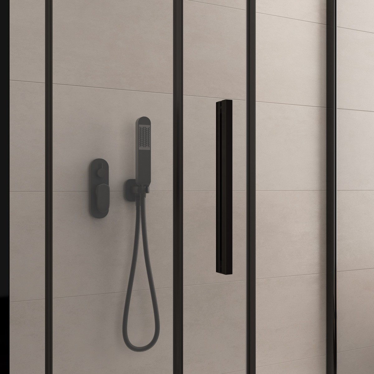 Cabine de douche à trois côtés avec profilés noirs LAGOA...