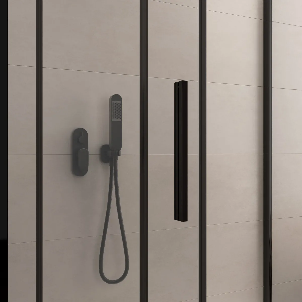 Cabine de douche à trois côtés avec profilés noirs LAGOA...