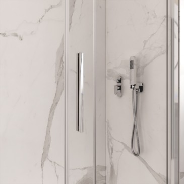 Cabine de douche LAGOA à trois côtés, verre de 6 mm, design minimaliste, porte coulissante
